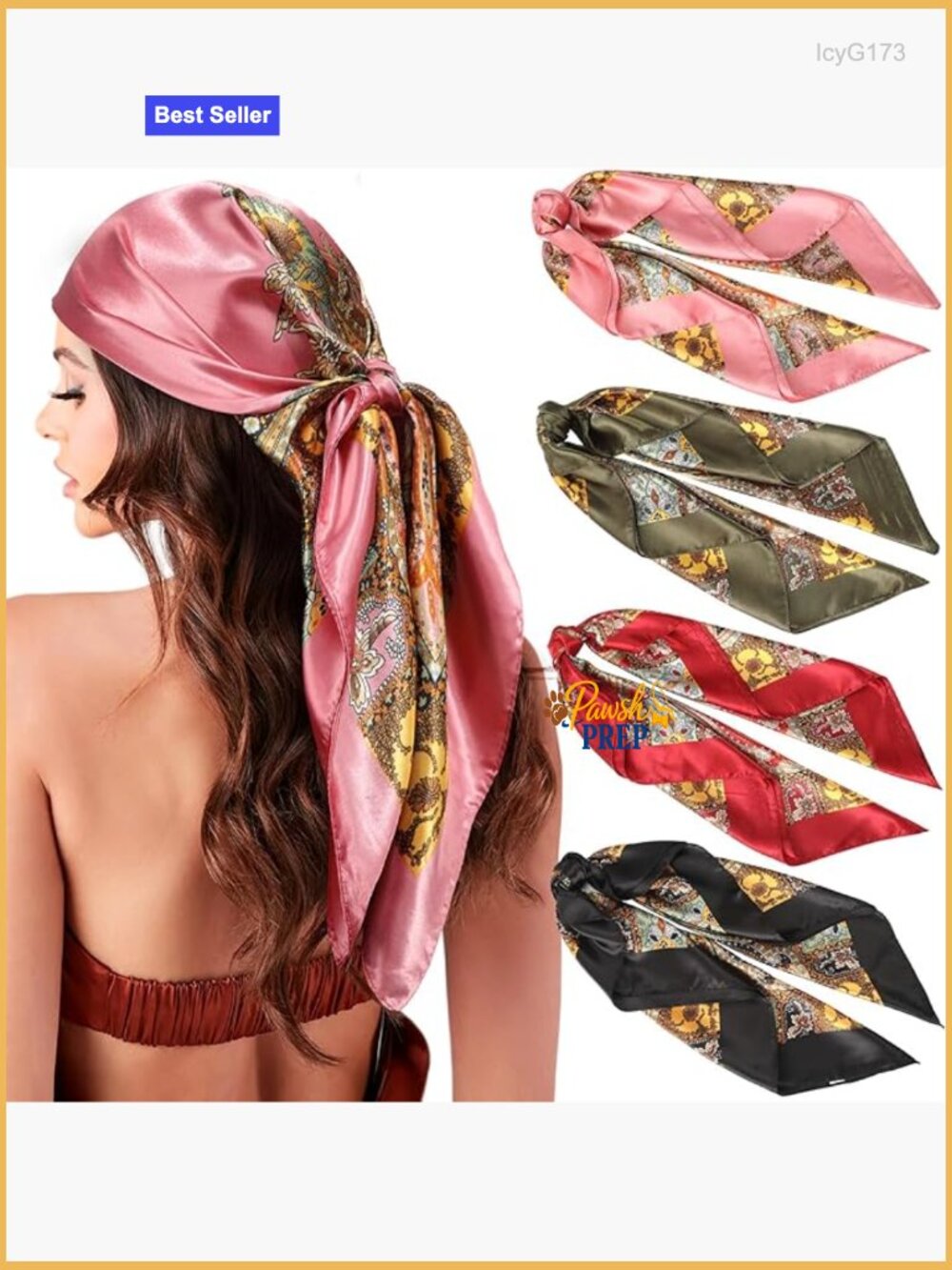 35" Large Silk Hair Scarf - 4 Pcs Satin Head Scarf Square Bandana Wild Rag